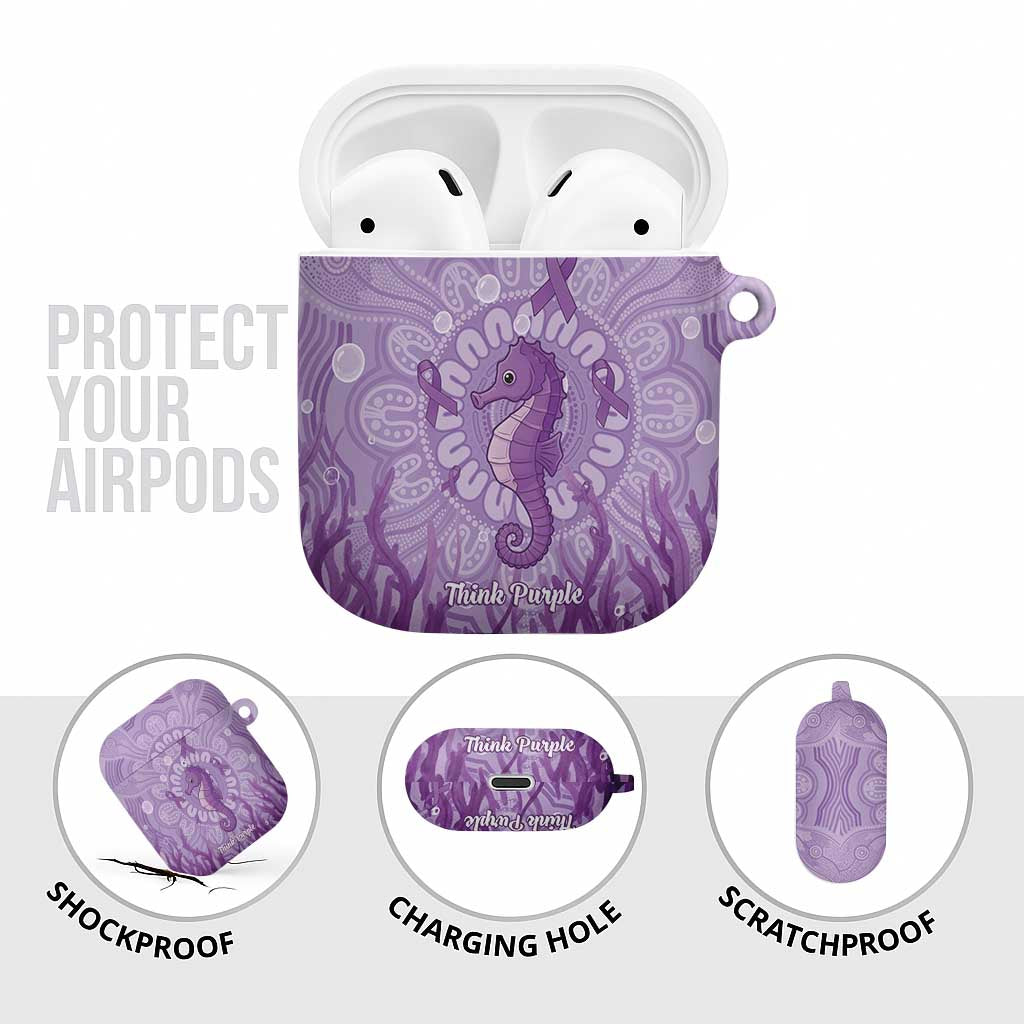 Australia Epilepsy Awareness AirPods Case Seahorse Think Purple Ribbon Aboriginal - Aussie Hoodie