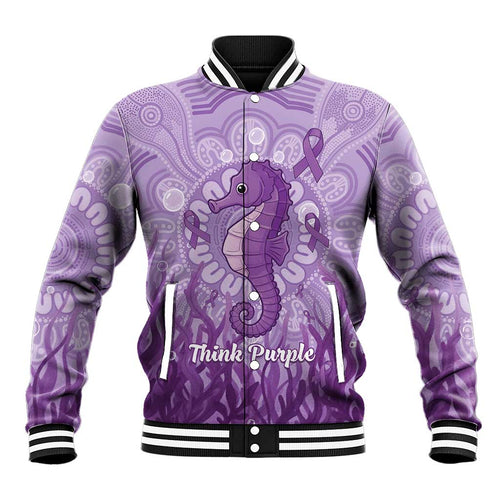 Australia Epilepsy Awareness Baseball Jacket Seahorse Think Purple Ribbon Aboriginal - Aussie Hoodie
