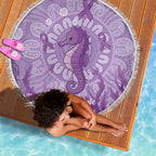 Australia Epilepsy Awareness Beach Blanket Seahorse Think Purple Ribbon Aboriginal - Aussie Hoodie
