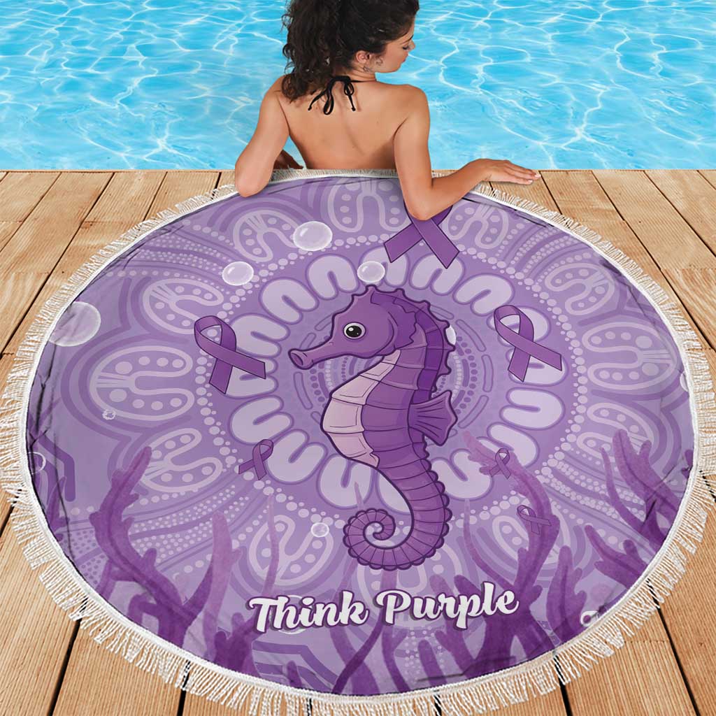 Australia Epilepsy Awareness Beach Blanket Seahorse Think Purple Ribbon Aboriginal - Aussie Hoodie
