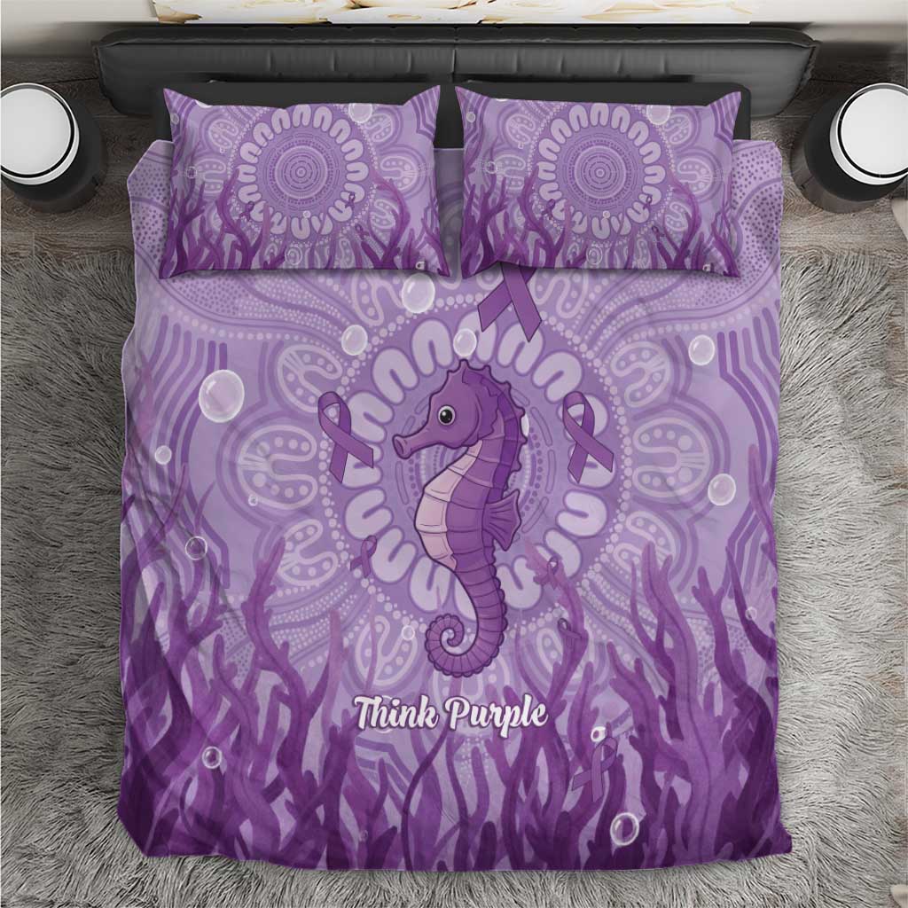 Australia Epilepsy Awareness Bedding Set Seahorse Think Purple Ribbon Aboriginal - Aussie Hoodie