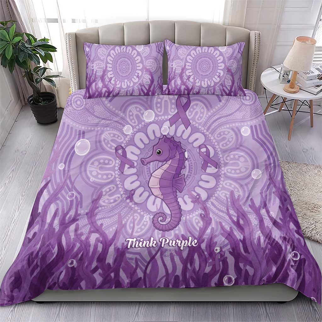 Australia Epilepsy Awareness Bedding Set Seahorse Think Purple Ribbon Aboriginal - Aussie Hoodie