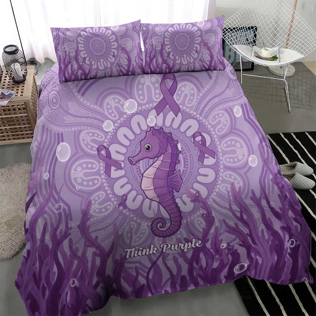 Australia Epilepsy Awareness Bedding Set Seahorse Think Purple Ribbon Aboriginal - Aussie Hoodie