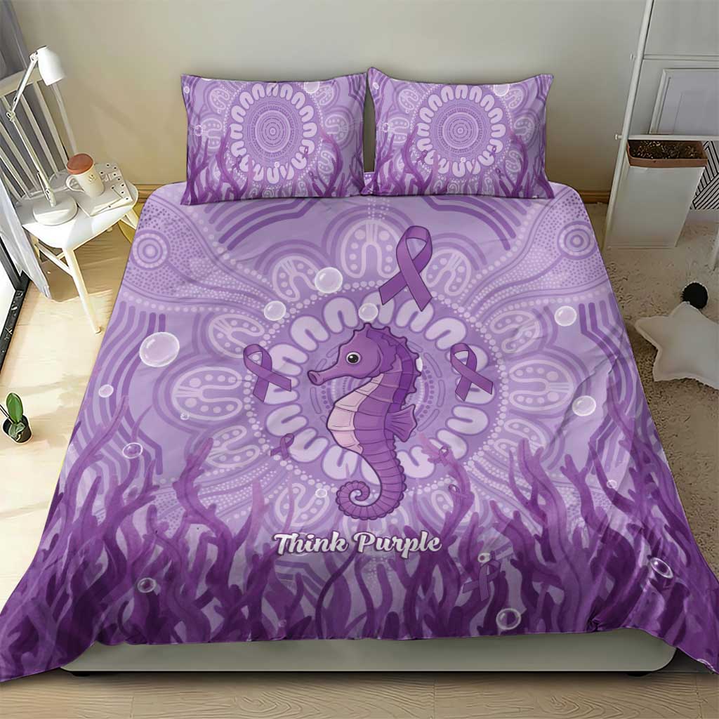 Australia Epilepsy Awareness Bedding Set Seahorse Think Purple Ribbon Aboriginal - Aussie Hoodie