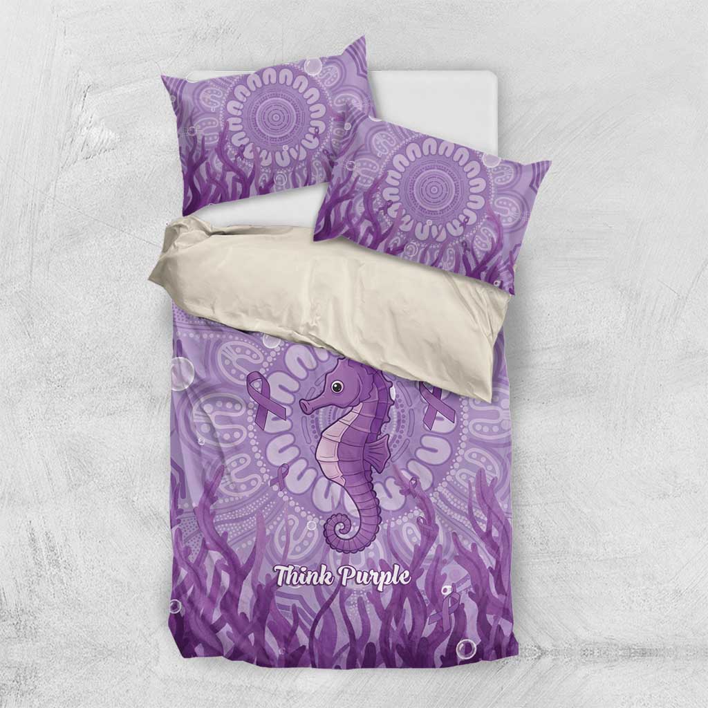Australia Epilepsy Awareness Bedding Set Seahorse Think Purple Ribbon Aboriginal - Aussie Hoodie