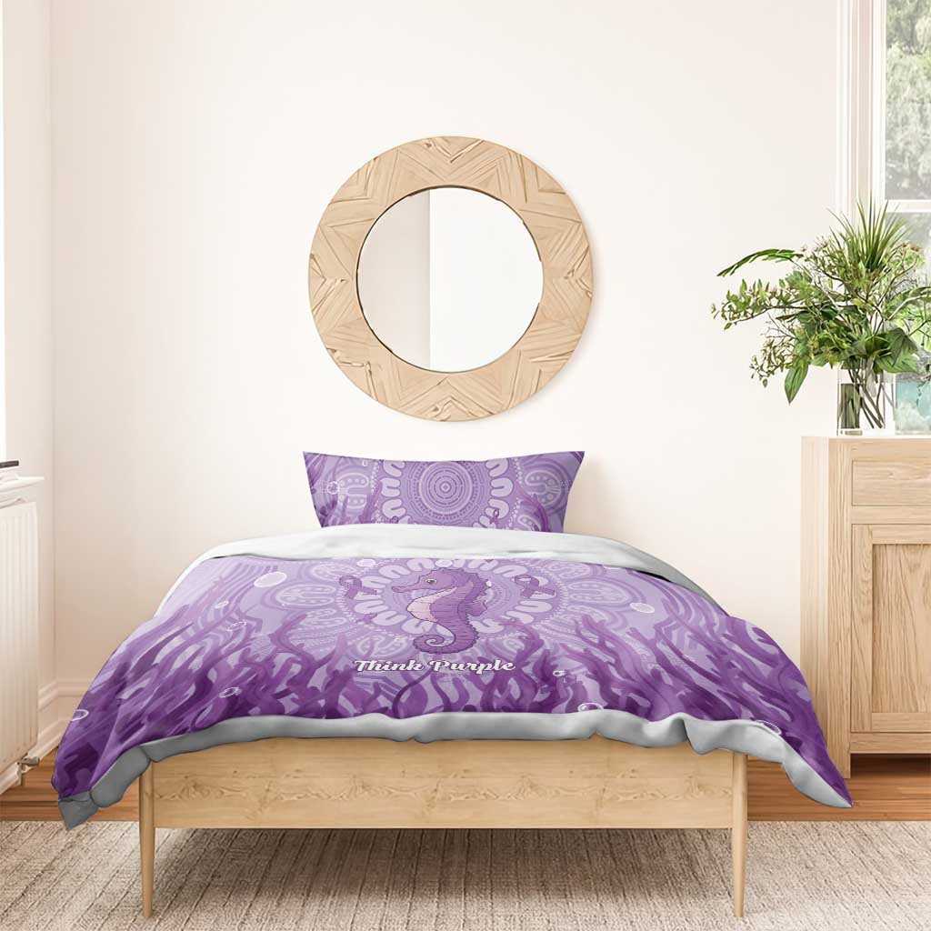 Australia Epilepsy Awareness Bedding Set Seahorse Think Purple Ribbon Aboriginal - Aussie Hoodie