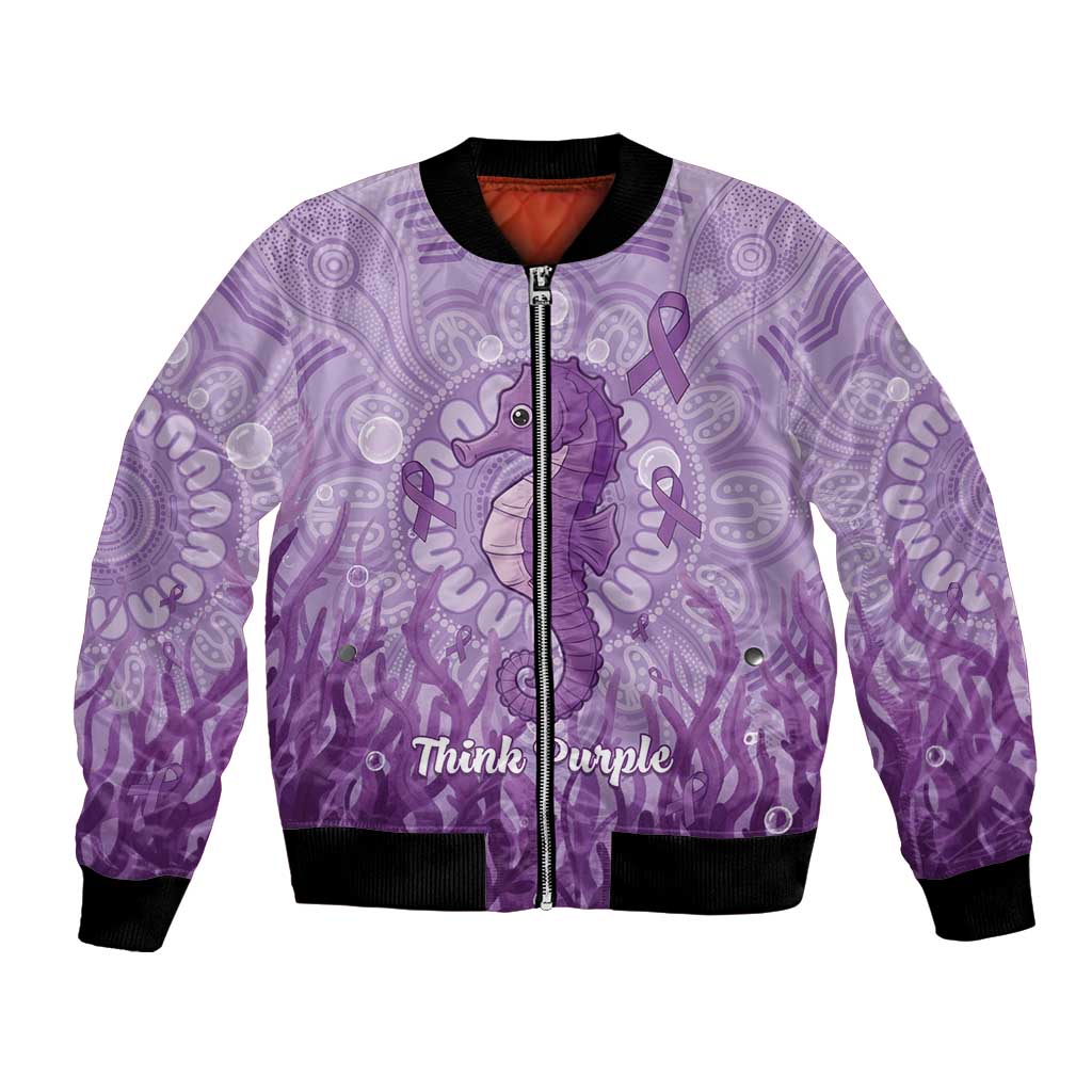 Australia Epilepsy Awareness Bomber Jacket Seahorse Think Purple Ribbon Aboriginal - Aussie Hoodie