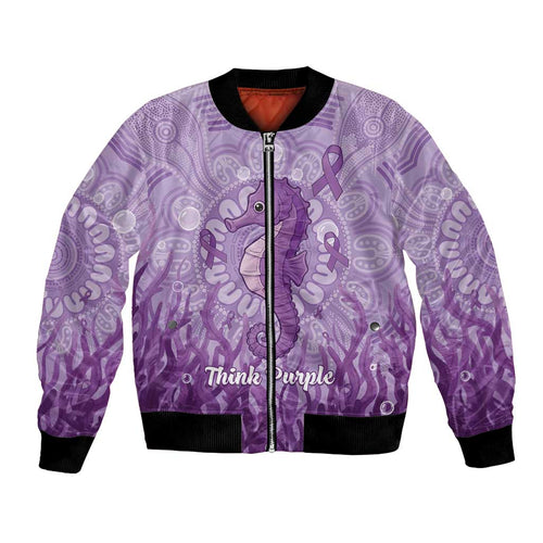 Australia Epilepsy Awareness Bomber Jacket Seahorse Think Purple Ribbon Aboriginal - Aussie Hoodie