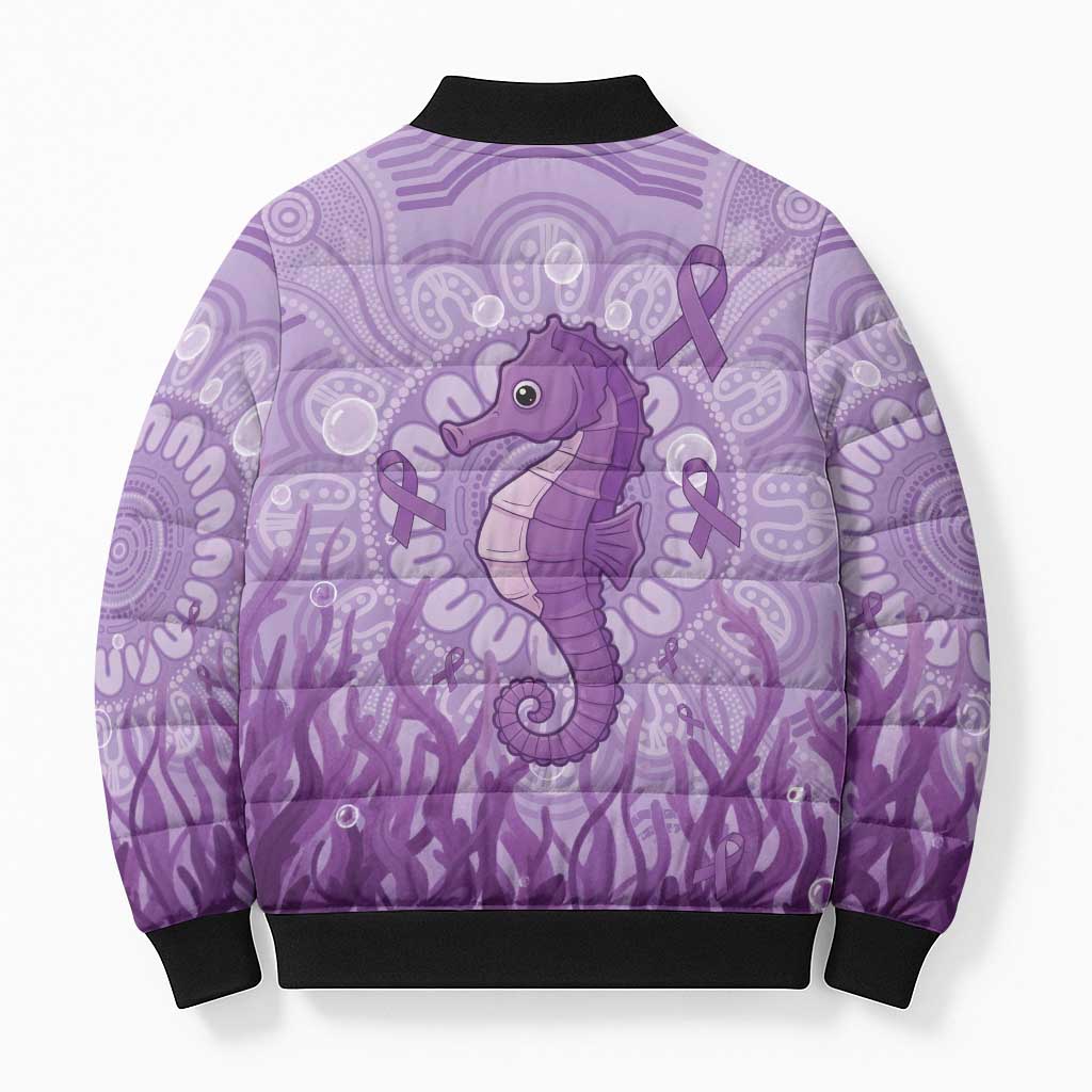 Australia Epilepsy Awareness Bomber Puffer Jacket Seahorse Think Purple Ribbon Aboriginal - Aussie Hoodie