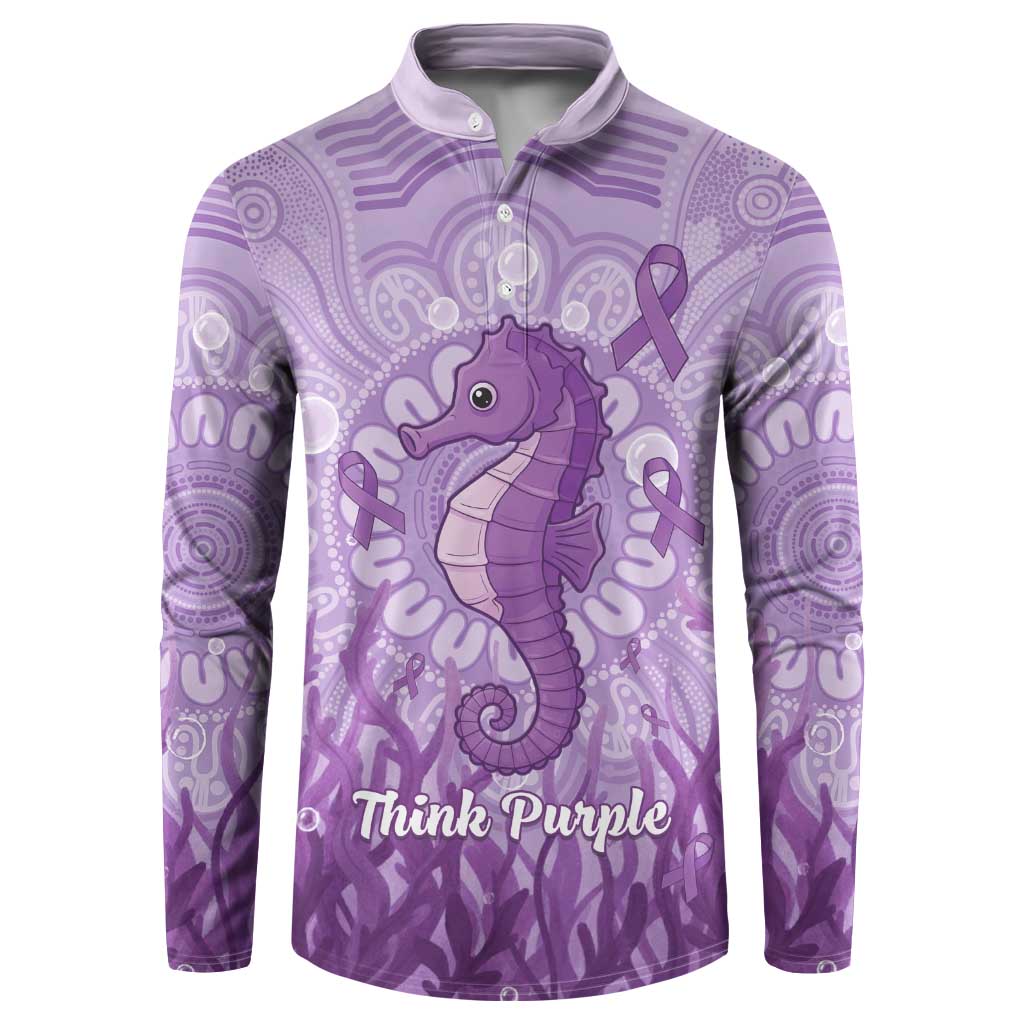 Australia Epilepsy Awareness Button Sweatshirt Seahorse Think Purple Ribbon Aboriginal - Aussie Hoodie