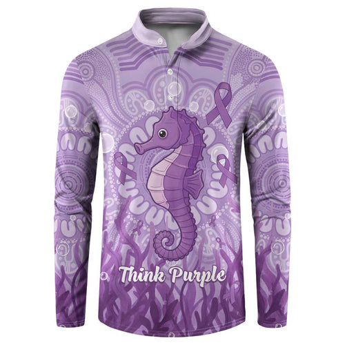 Australia Epilepsy Awareness Button Sweatshirt Seahorse Think Purple Ribbon Aboriginal - Aussie Hoodie