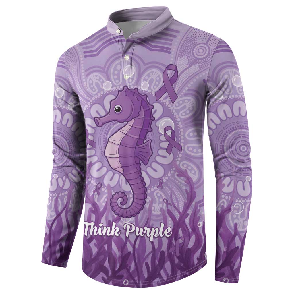 Australia Epilepsy Awareness Button Sweatshirt Seahorse Think Purple Ribbon Aboriginal - Aussie Hoodie