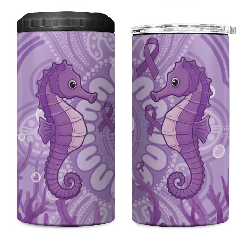 Australia Epilepsy Awareness 4 in 1 Can Cooler Tumbler Seahorse Think Purple Ribbon Aboriginal - Aussie Hoodie