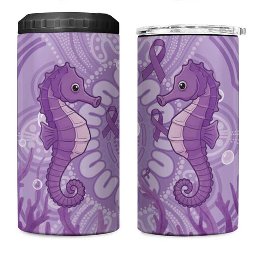 Australia Epilepsy Awareness 4 in 1 Can Cooler Tumbler Seahorse Think Purple Ribbon Aboriginal - Aussie Hoodie