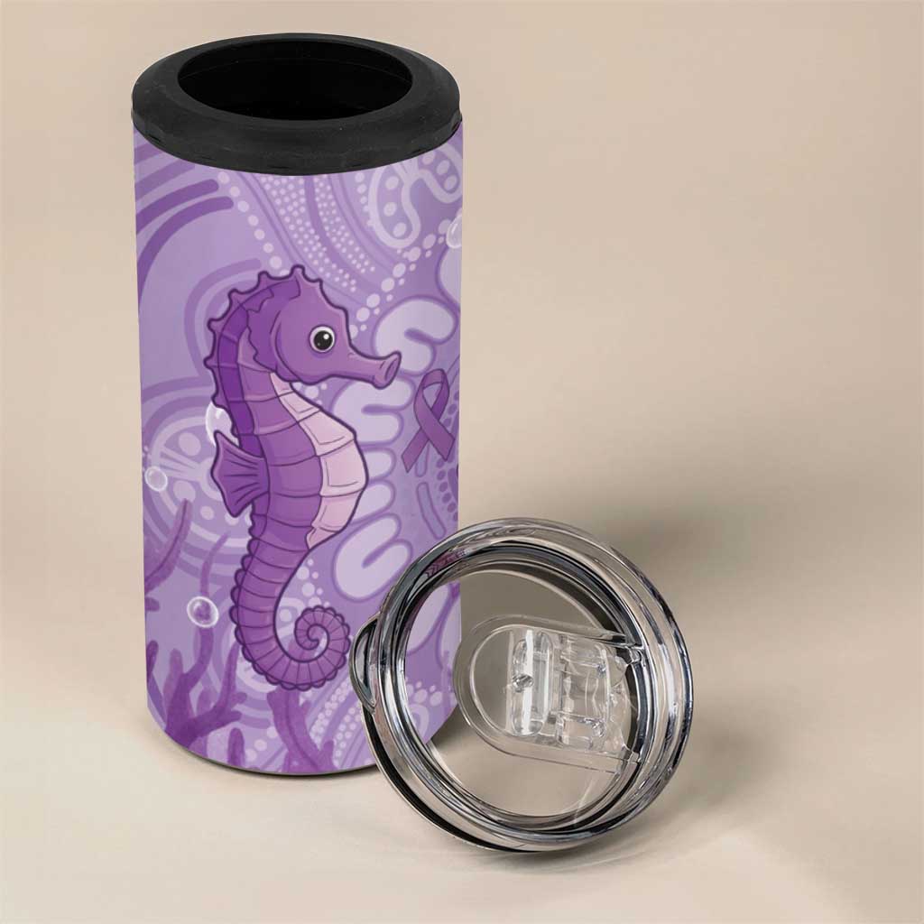 Australia Epilepsy Awareness 4 in 1 Can Cooler Tumbler Seahorse Think Purple Ribbon Aboriginal - Aussie Hoodie