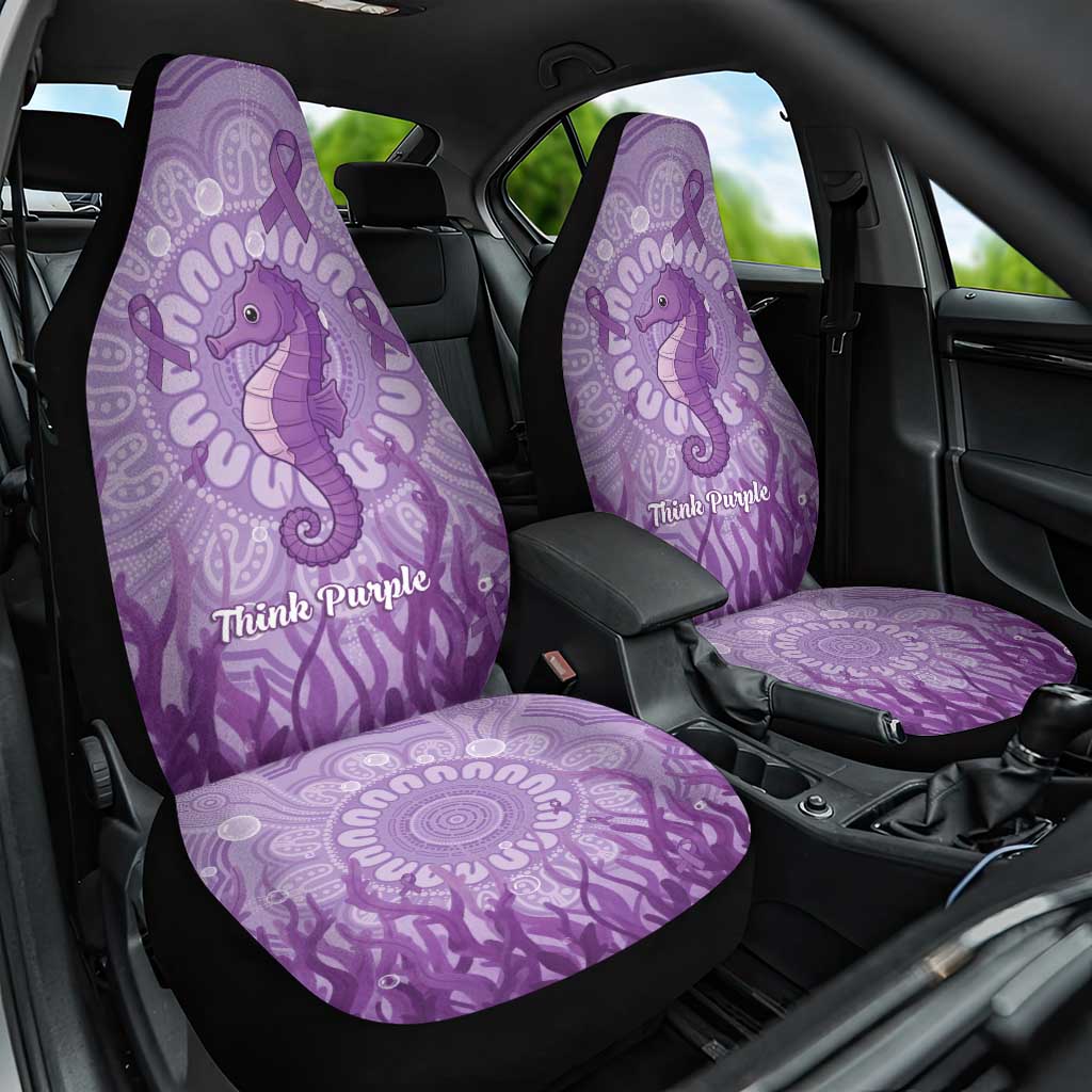 Australia Epilepsy Awareness Car Seat Cover Seahorse Think Purple Ribbon Aboriginal - Aussie Hoodie