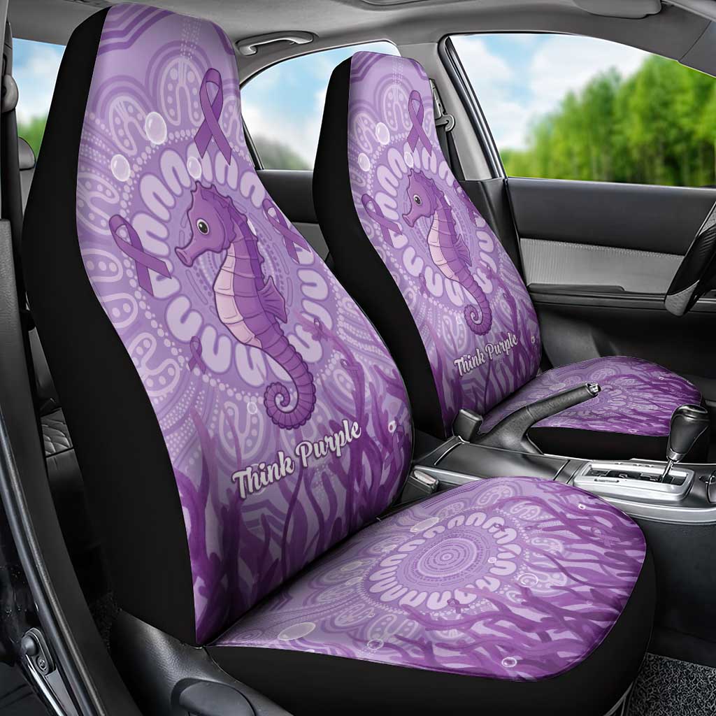 Australia Epilepsy Awareness Car Seat Cover Seahorse Think Purple Ribbon Aboriginal - Aussie Hoodie