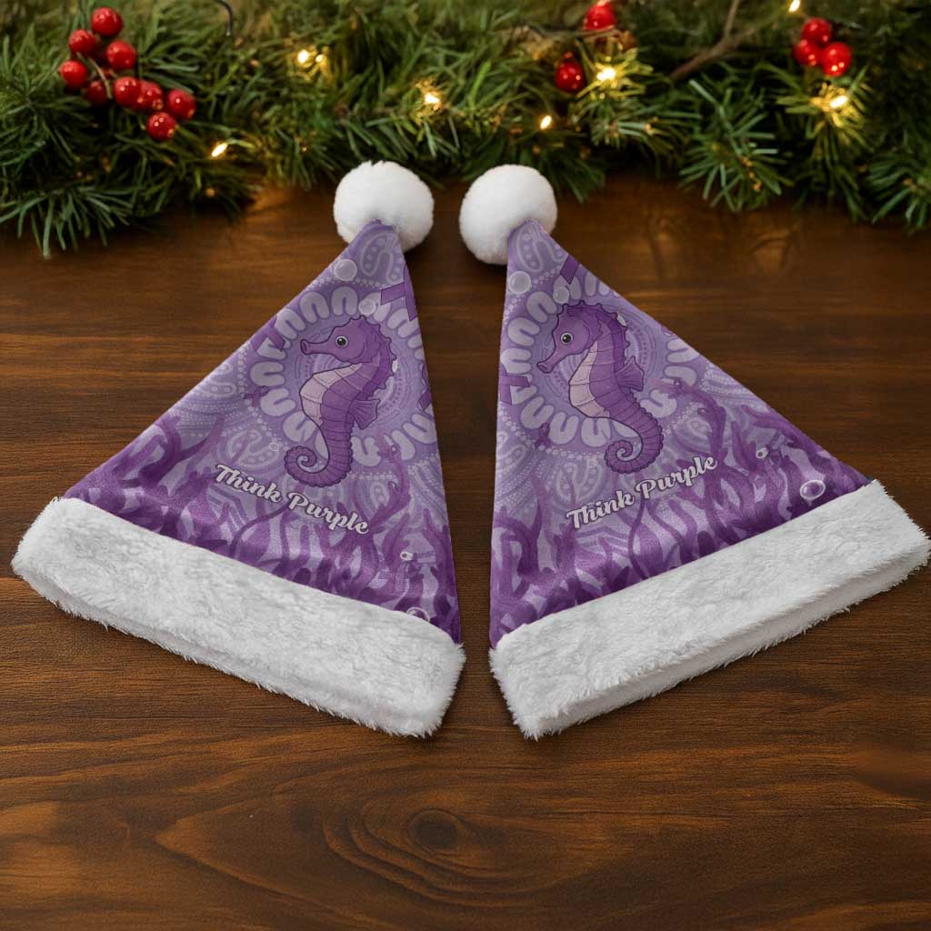 Australia Epilepsy Awareness Christmas Santa Hat Seahorse Think Purple Ribbon Aboriginal - Aussie Hoodie