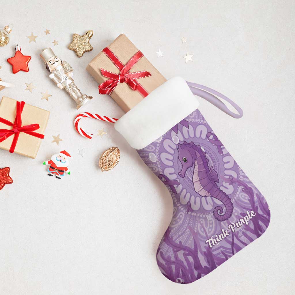 Australia Epilepsy Awareness Christmas Stocking Seahorse Think Purple Ribbon Aboriginal - Aussie Hoodie