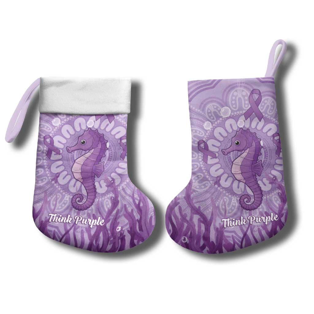 Australia Epilepsy Awareness Christmas Stocking Seahorse Think Purple Ribbon Aboriginal - Aussie Hoodie