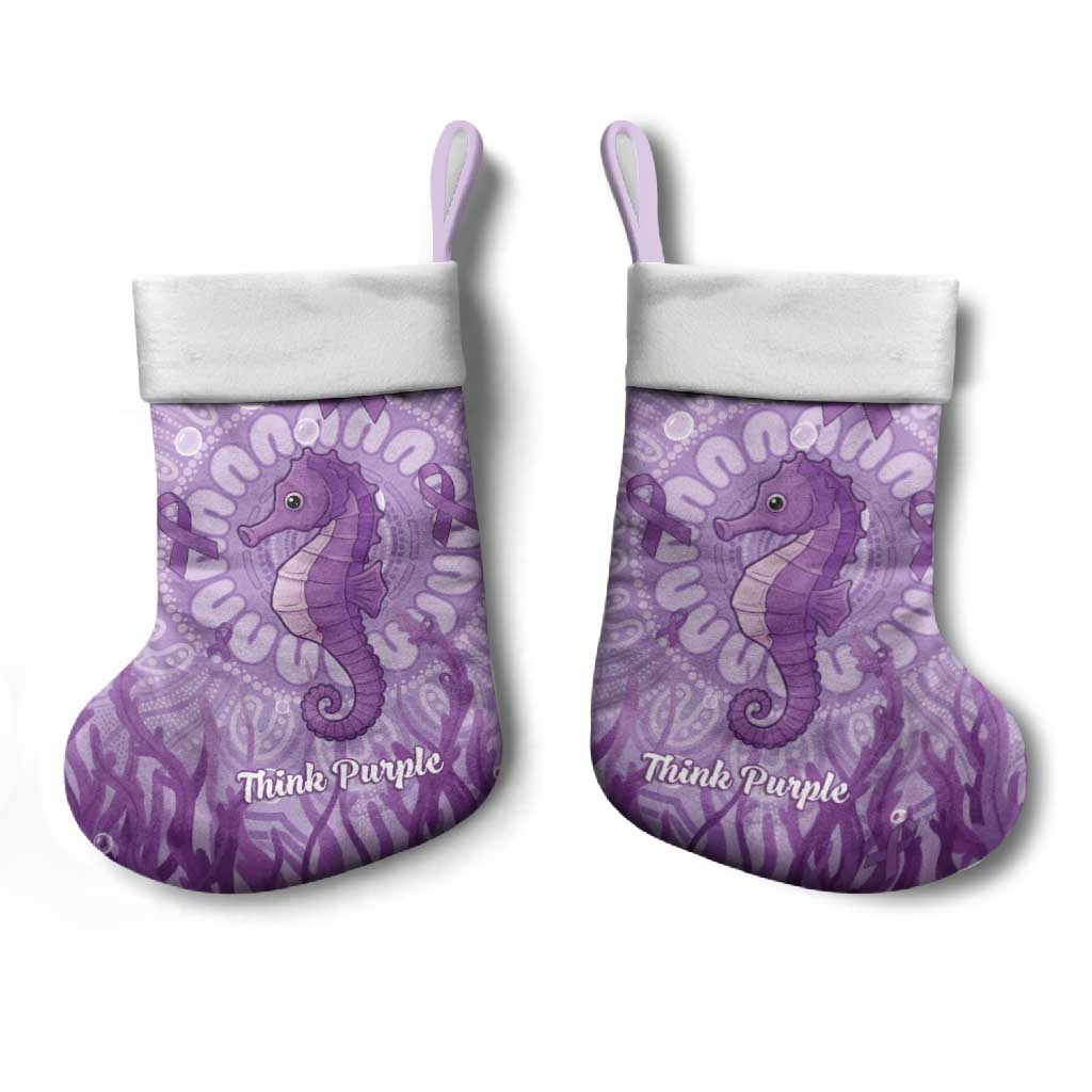 Australia Epilepsy Awareness Christmas Stocking Seahorse Think Purple Ribbon Aboriginal - Aussie Hoodie
