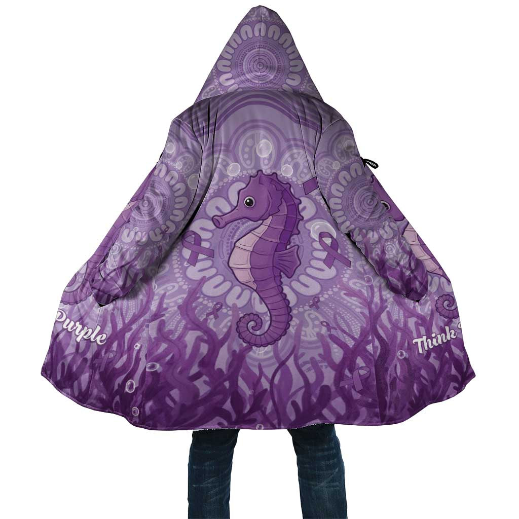 Australia Epilepsy Awareness Cloak Seahorse Think Purple Ribbon Aboriginal - Aussie Hoodie