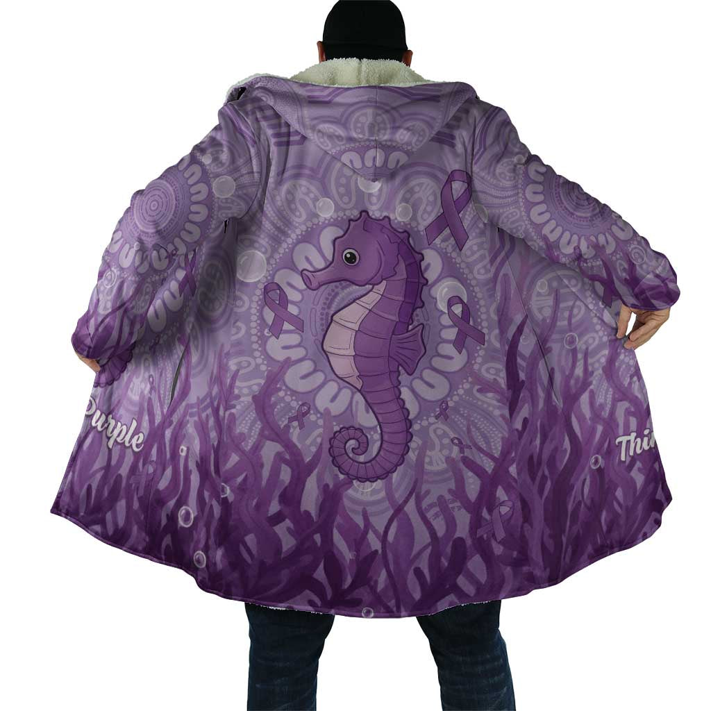 Australia Epilepsy Awareness Cloak Seahorse Think Purple Ribbon Aboriginal - Aussie Hoodie