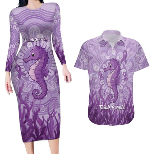 Australia Epilepsy Awareness Couples Matching Long Sleeve Bodycon Dress and Hawaiian Shirt Seahorse Think Purple Ribbon Aboriginal - Aussie Hoodie