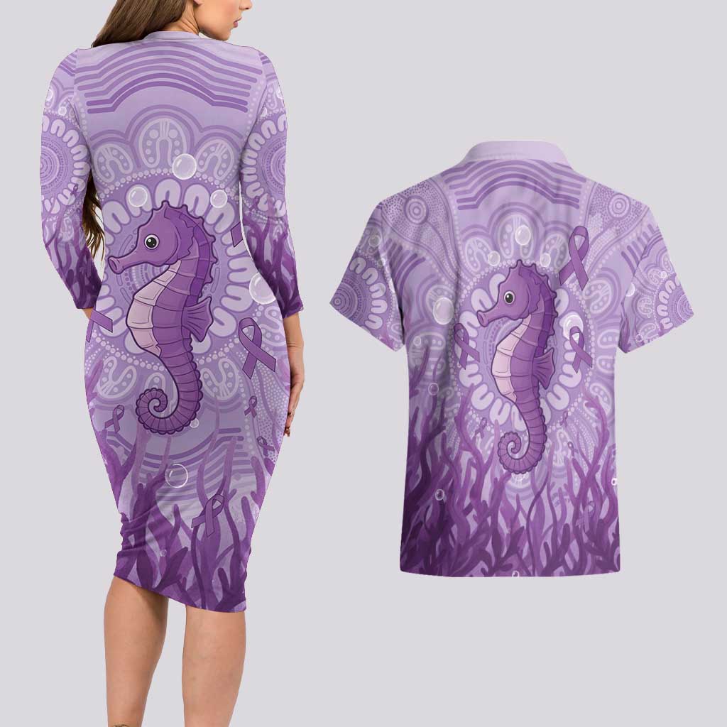 Australia Epilepsy Awareness Couples Matching Long Sleeve Bodycon Dress and Hawaiian Shirt Seahorse Think Purple Ribbon Aboriginal - Aussie Hoodie