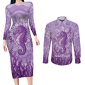 Australia Epilepsy Awareness Couples Matching Long Sleeve Bodycon Dress and Long Sleeve Button Shirt Seahorse Think Purple Ribbon Aboriginal - Aussie Hoodie