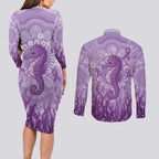 Australia Epilepsy Awareness Couples Matching Long Sleeve Bodycon Dress and Long Sleeve Button Shirt Seahorse Think Purple Ribbon Aboriginal - Aussie Hoodie