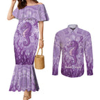 Australia Epilepsy Awareness Couples Matching Mermaid Dress and Long Sleeve Button Shirt Seahorse Think Purple Ribbon Aboriginal - Aussie Hoodie