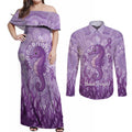 Australia Epilepsy Awareness Couples Matching Off Shoulder Maxi Dress and Long Sleeve Button Shirt Seahorse Think Purple Ribbon Aboriginal - Aussie Hoodie