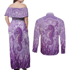 Australia Epilepsy Awareness Couples Matching Off Shoulder Maxi Dress and Long Sleeve Button Shirt Seahorse Think Purple Ribbon Aboriginal - Aussie Hoodie
