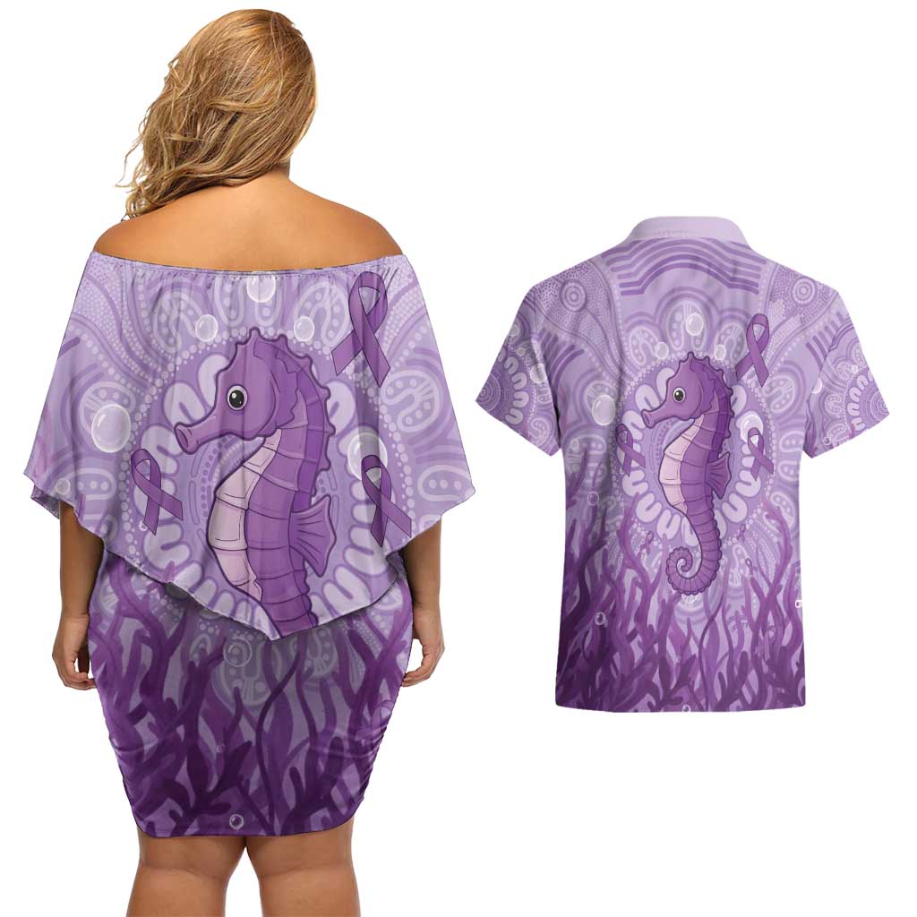 Australia Epilepsy Awareness Couples Matching Off Shoulder Short Dress and Hawaiian Shirt Seahorse Think Purple Ribbon Aboriginal - Aussie Hoodie