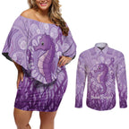 Australia Epilepsy Awareness Couples Matching Off Shoulder Short Dress and Long Sleeve Button Shirt Seahorse Think Purple Ribbon Aboriginal - Aussie Hoodie