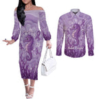 Australia Epilepsy Awareness Couples Matching Off The Shoulder Long Sleeve Dress and Long Sleeve Button Shirt Seahorse Think Purple Ribbon Aboriginal - Aussie Hoodie