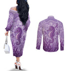 Australia Epilepsy Awareness Couples Matching Off The Shoulder Long Sleeve Dress and Long Sleeve Button Shirt Seahorse Think Purple Ribbon Aboriginal - Aussie Hoodie