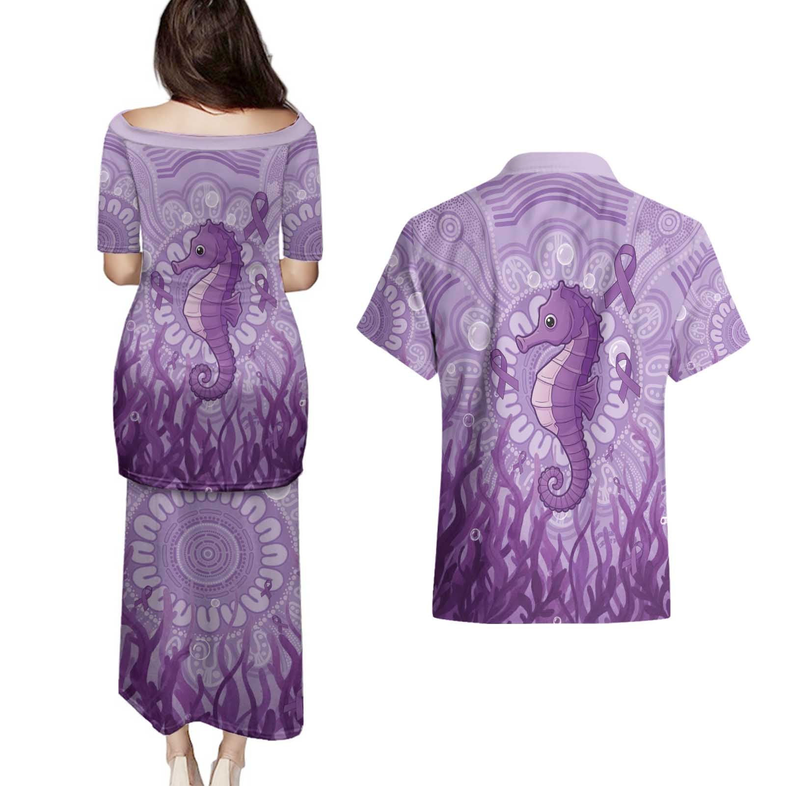 Australia Epilepsy Awareness Couples Matching Puletasi and Hawaiian Shirt Seahorse Think Purple Ribbon Aboriginal - Aussie Hoodie