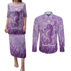 Australia Epilepsy Awareness Couples Matching Puletasi and Long Sleeve Button Shirt Seahorse Think Purple Ribbon Aboriginal - Aussie Hoodie