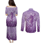 Australia Epilepsy Awareness Couples Matching Puletasi and Long Sleeve Button Shirt Seahorse Think Purple Ribbon Aboriginal - Aussie Hoodie