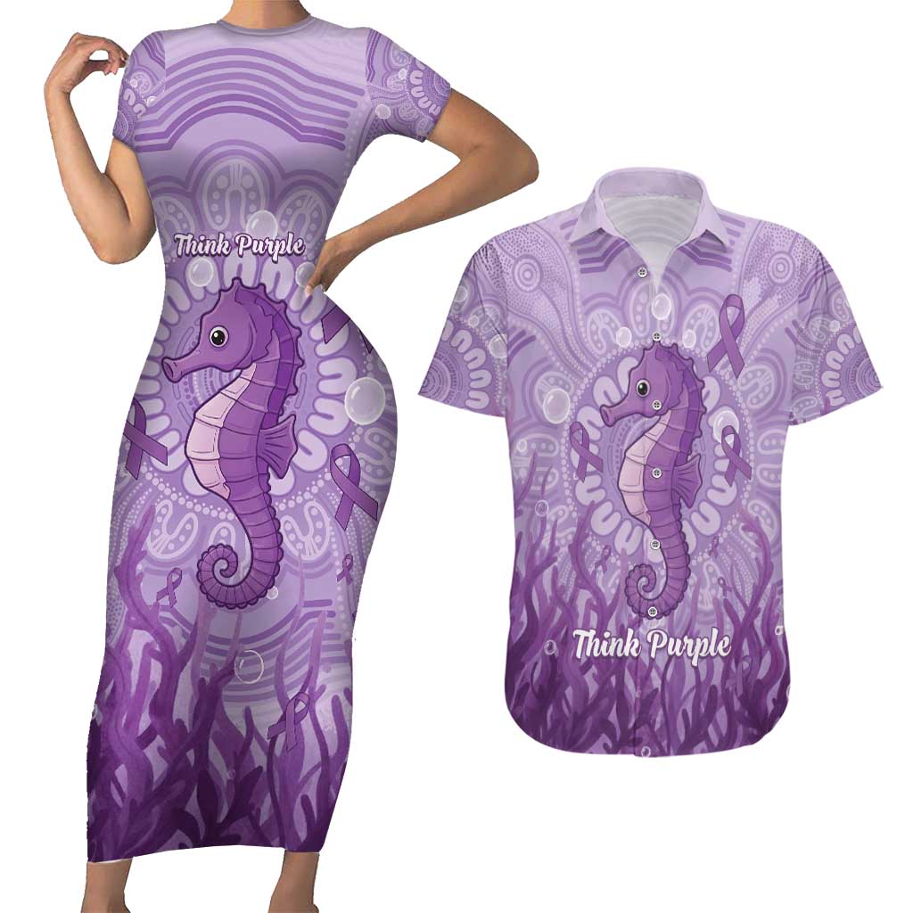 Australia Epilepsy Awareness Couples Matching Short Sleeve Bodycon Dress and Hawaiian Shirt Seahorse Think Purple Ribbon Aboriginal - Aussie Hoodie