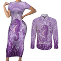 Australia Epilepsy Awareness Couples Matching Short Sleeve Bodycon Dress and Long Sleeve Button Shirt Seahorse Think Purple Ribbon Aboriginal - Aussie Hoodie
