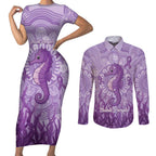 Australia Epilepsy Awareness Couples Matching Short Sleeve Bodycon Dress and Long Sleeve Button Shirt Seahorse Think Purple Ribbon Aboriginal - Aussie Hoodie