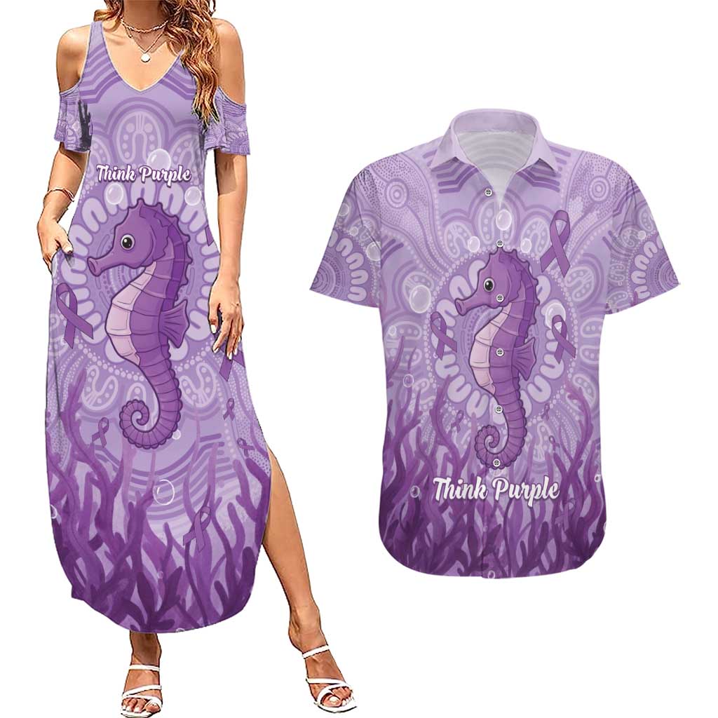 Australia Epilepsy Awareness Couples Matching Summer Maxi Dress and Hawaiian Shirt Seahorse Think Purple Ribbon Aboriginal - Aussie Hoodie