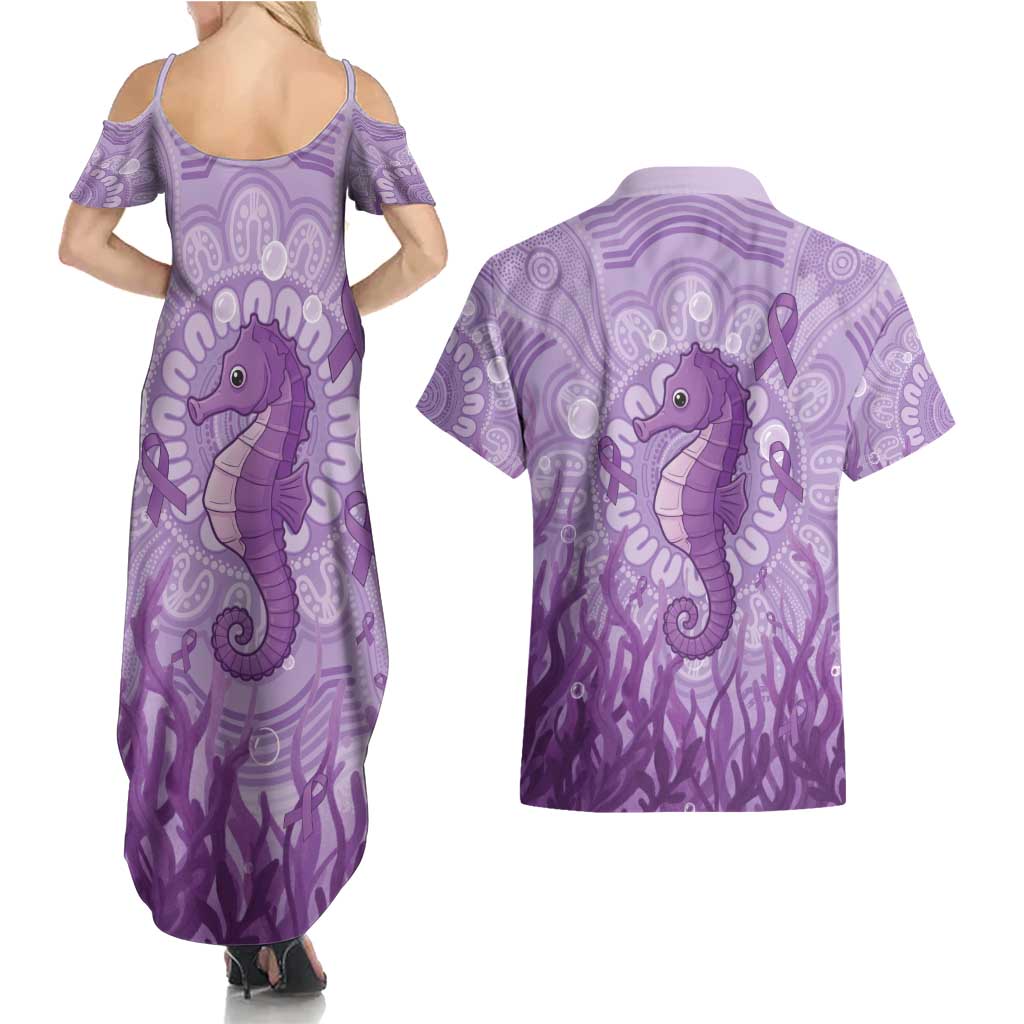 Australia Epilepsy Awareness Couples Matching Summer Maxi Dress and Hawaiian Shirt Seahorse Think Purple Ribbon Aboriginal - Aussie Hoodie