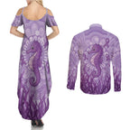 Australia Epilepsy Awareness Couples Matching Summer Maxi Dress and Long Sleeve Button Shirt Seahorse Think Purple Ribbon Aboriginal - Aussie Hoodie