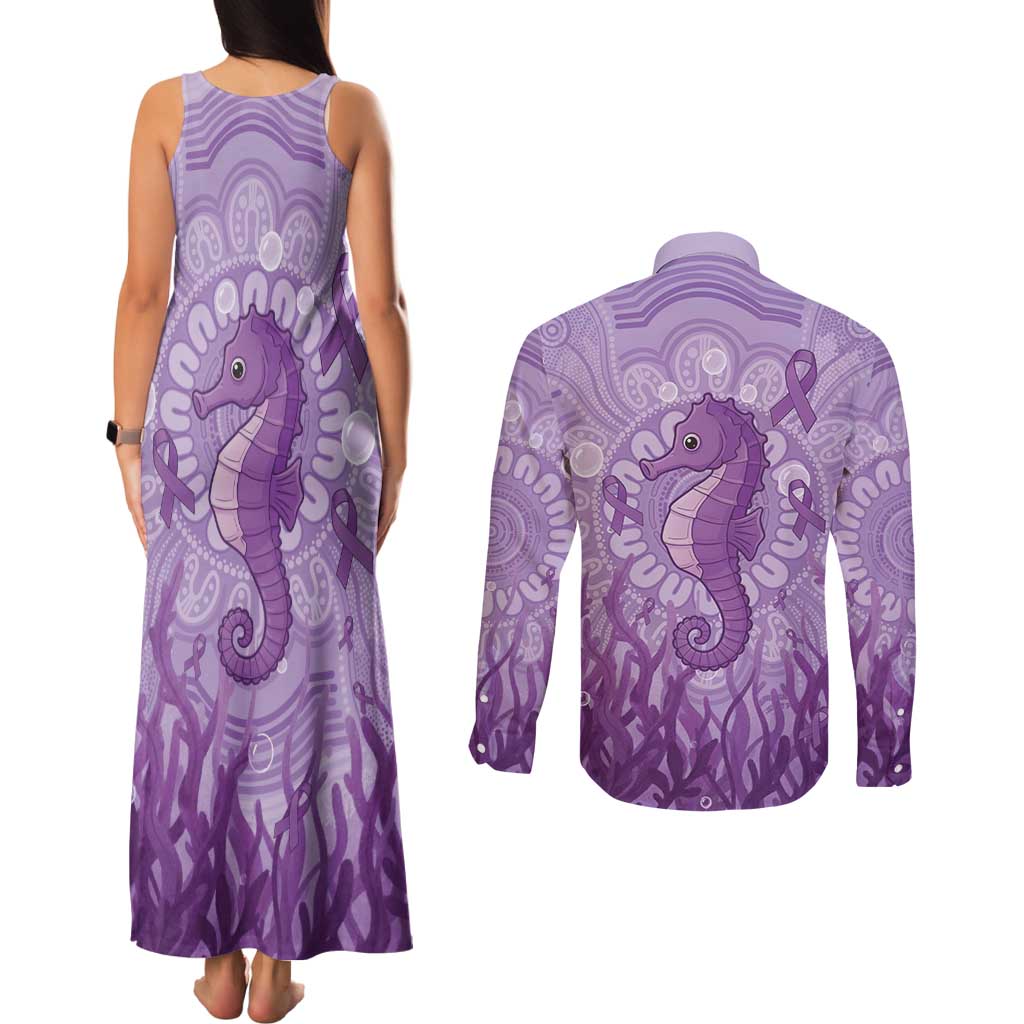 Australia Epilepsy Awareness Couples Matching Tank Maxi Dress and Long Sleeve Button Shirt Seahorse Think Purple Ribbon Aboriginal - Aussie Hoodie