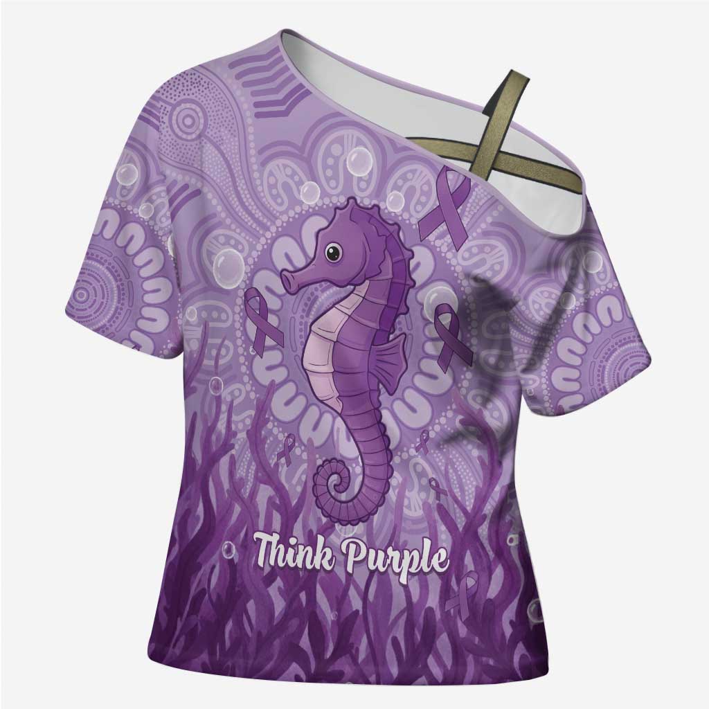 Australia Epilepsy Awareness Cross Shoulder Shirt Seahorse Think Purple Ribbon Aboriginal - Aussie Hoodie