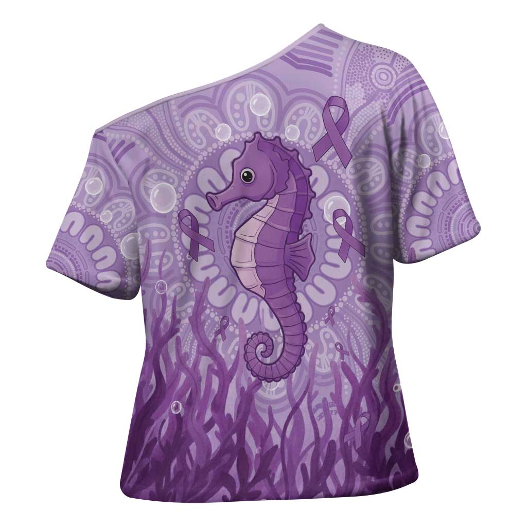 Australia Epilepsy Awareness Cross Shoulder Shirt Seahorse Think Purple Ribbon Aboriginal - Aussie Hoodie